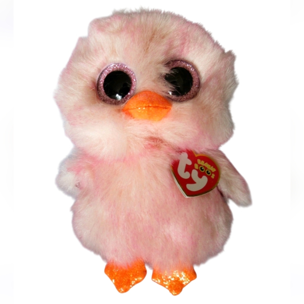 Ty Beanie Boo Pink Plush Chick with Sparkly Pink Eyes and Orange Beak